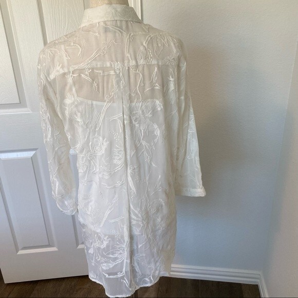 DANA BUCHMAN Embroidered Ivory Lightweight Two Piece Vintage Blouse Size M - Picture 6 of 15